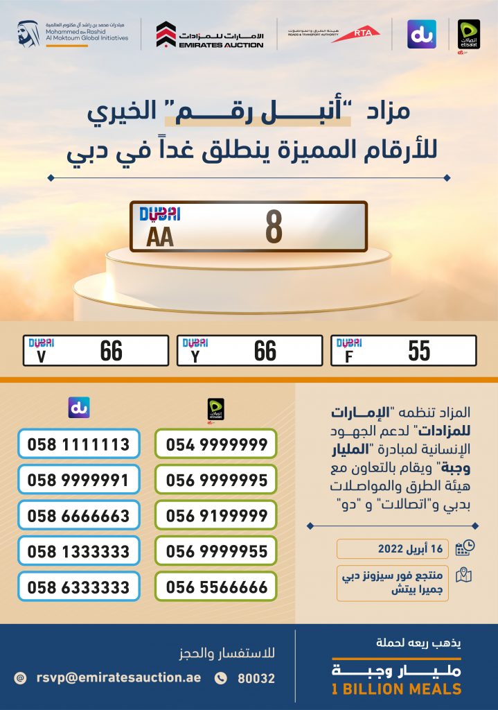 मोस्ट नोबल नंबर्स चैरिटी नीलामी में शनिवार को दुबई में विशेष नंबरों के लिए बोली लगाई जाएगी